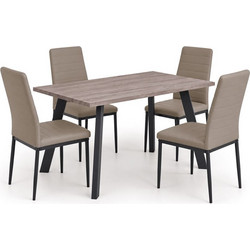 JETTA-BAXTER Τραπεζαρία Μέταλλ ο Βαφή Μαύρο, Τραπέζι Sonoma Oak+4 Καρέκλες Pvc Cappuccino