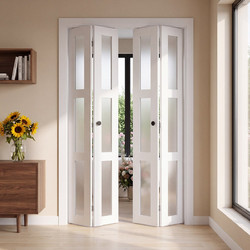 VEVOR Πτυσσόμενη Πόρτα Ντουλάπας 4 Πανέλων 121,9 x 203,2 εκ. με Παγωμένο Γυαλί 3 Λωρίδων ZDTLMW48H80ID3PL9001V0