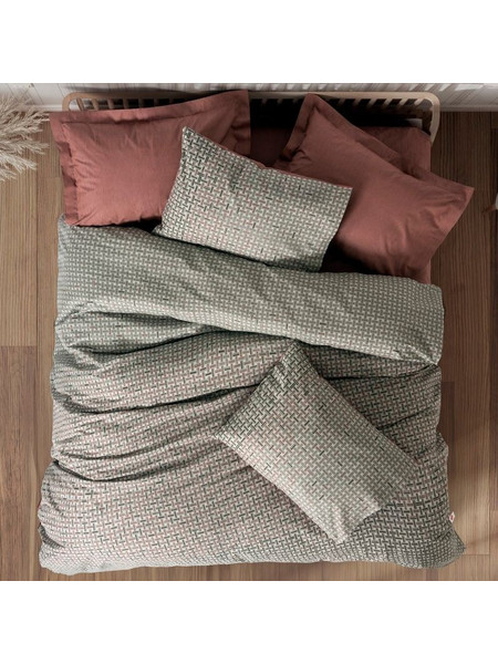 Σετ παπλωματοθήκη Mote Cotton Box 4 τμχ Διπλή (200x220) χρώμα κόκκινο - γκρι