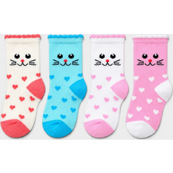 Design Baby Sweet Kitty Hearts Βρεφικές Κάλτσες 4 Τεμάχια DSNBB72-92-Πολύχρωμο