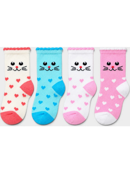 Design Baby Sweet Kitty Hearts Βρεφικές Κάλτσες 4 Τεμάχια DSNBB72-92-Πολύχρωμο