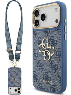 Guess 4G Big Classic Logo Big Strap Metal Buttons Back Cover Blue (iPhone 18 Pro Max / 17 Pro Max)