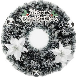 Χριστουγεννιάτικο Στεφάνι Πόρτας Merry Christmas 38cm με Αλεξανδρινά