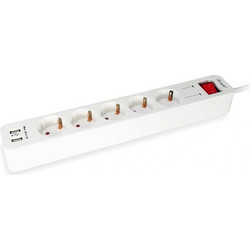 Equip Πολύπριζο 5 Θέσεων με 2 USB-A, Διακόπτη και Καλώδιο 1.5m 245554