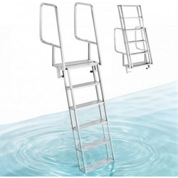 Σκάλα VEVOR Flip-Up Dock Ladder, 6 βημάτων, βαρέως τύπου κράμα αλουμινίου Pontoon Boat Swim Ladder, με αντιολισθητικά φαρδιά σκαλοπάτια, χωρητικότητα βάρους 159 kg, υποβοήθηση σχοινιού έλξης, άνετη χρ