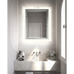Project Mirrors Wood Deco Ορθογώνιος Καθρέπτης Μπάνιου Led Ξύλινος Ασήμι 60x80cm