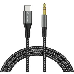 Techsuit - Προσαρμογέας καλωδίου Premium NexaSound 1m - Type-C σε υποδοχή 3,5 mm, τσιπ DAC, πλεγμένο νάιλον + κράμα αλουμινίου, - γκρι