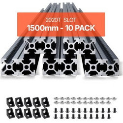 VEVOR 10PCS 59 in (1500 mm) T Slot 2020 Aluminum Extrusion Profile, European Standard Anodized Linear Rail, High-Strength Extruded Aluminum Rail for 3D Printer, CNC Machine DIY, Laser Engraving, Black