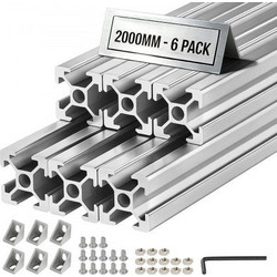 VEVOR 6PCS 2020 Aluminum Extrusion Profile, 78.74 Inch 2000 mm, T Slot European Standard Anodized Linear Rail, High-Strength Extruded Aluminum Rail, for 3D Printer Parts and CNC DIY Workbench, Silver