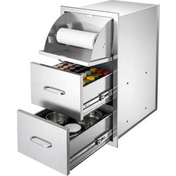 VEVOR Outdoor Kitchen Drawers, 76.1 x 52.1 x 40.65 cm (WxHxD) Roll Holder, for BBQ Island Storage, Patio Bars and Grill Station, with Handle, Built-In BBQ Island Drawers Organize Cookware Accessories
