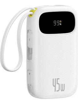 Baseus EnerFill FC31 QPow3 Power Bank 10000mAh 45W με Ενσωματωμένα Καλώδια 2 USB-C White