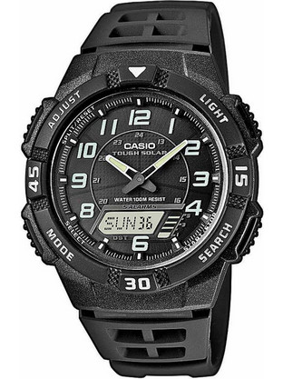 Casio Ανδρικό Ρολόι Χρονογράφος Solar με Μαύρο Καουτσούκ Λουράκι AQ-S800W-1BVEF