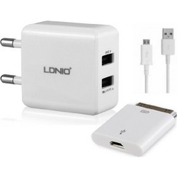 Ldnio Φορτιστής με Καλώδιο Micro USB με 2 Θύρες USB-A White DL-AC200