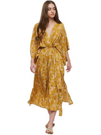 Inart Ble Κιμονό 5-41-348-0810 Mustard/Brown