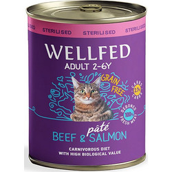 Wellfed Sterilised Adult Grain Free Pate with Beef & Salmon 800gr