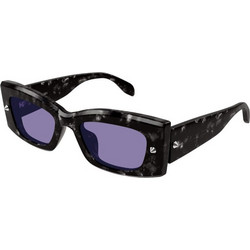 Alexander McQueen AM0426S 003 Γυναικεία Γυαλιά Ηλίου Ορθογώνια Κοκάλινα Μαύρα με Μωβ Φακό