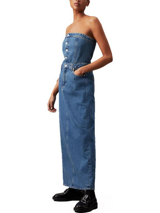 Calvin Klein Maxi Καλοκαιρινό Καθημερινό Φόρεμα Τζιν Μπλε J20J223742-1AA