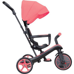 Globber Trike Explorer 4 in 1 Τρίκυκλο Ποδήλατο με Σκίαστρο & Χειρολαβή για 10+ Μηνών Κοραλί