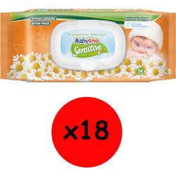 Babylino Sensitive Μωρομάντηλα Χωρίς Οινόπνευμα & Parabens με Χαμομήλι 18x54τμχ