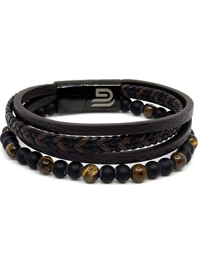 Legend Accessories Ανδρικό Βραχιόλι Χειροπέδα από Δέρμα & Ατσάλι με Πέτρα Λάβας LGD-BR-2075