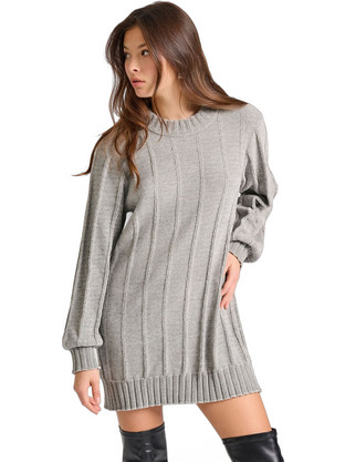 Funky Buddha Mini Καθημερινό Φόρεμα Πλεκτό Ανθρακί FBL010-100-13