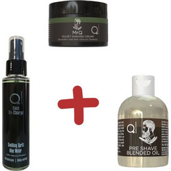 Qure Mr. Q Velvet Shaving Cream 100ml + Pre Shave Blended Oil 100ml + Soothing Spritz Aloe Water 100ml