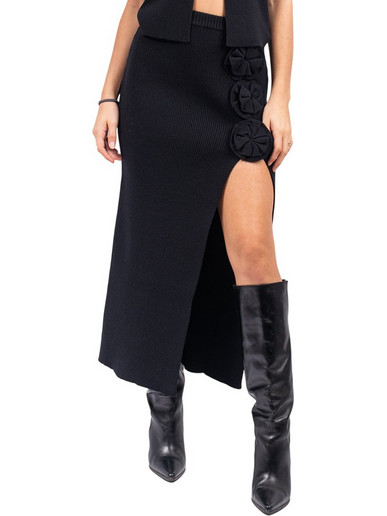 Combos Knitwear Μακριά Φούστα Πλεκτή Ψηλόμεση Μαύρη W5TSSL0083