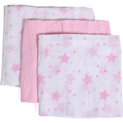 Gamberritos Stars Πάνες Αγκαλιάς από Μουσελίνα Ροζ 80x80cm 3τμχ 9274P-1