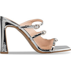 Envie Shoes Γυναικεία Πέδιλα Λουστρίνι Ασημί με Λεπτό Ψηλό Τακούνι E02-21795-21
