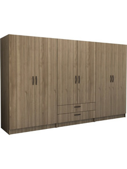Megapap Εξάφυλλη Ντουλάπα Ρούχων Victoria Καρυδί 300x60x181cm GP100-0099,3