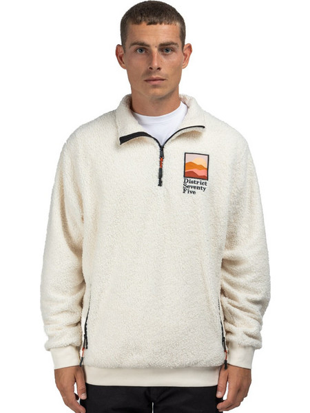 District75 Ανδρικό Φούτερ Fleece με Τσέπες Εκρού 224MLS-163-092
