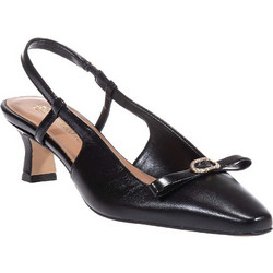 Toutounis Γόβες Slingback Δερμάτινες με Χοντρό Χαμηλό Τακούνι Μαύρες 2351012