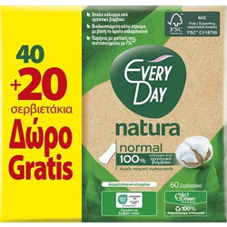 EveryDay Natura Normal Σερβιετάκια για Ελαφριά Ροή από 100% Οργανικό Βαμβάκι 60τμχ