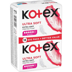 Kotex Ultra Soft Super Σερβιέτες με Φτερά για Αυξημένη Ροή 5 Σταγόνες 16τμχ
