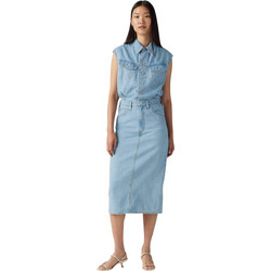 Levi's Midi Καλοκαιρινό Καθημερινό Φόρεμα Σεμιζιέ Τζιν Γαλάζιο 001WF-0002