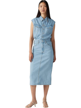 Levi's Midi Καλοκαιρινό Καθημερινό Φόρεμα Σεμιζιέ Τζιν Γαλάζιο 001WF-0002