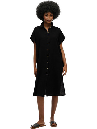 Superdry Midi Καλοκαιρινό Καθημερινό Φόρεμα Σεμιζιέ Μαύρο W8011959A-02A