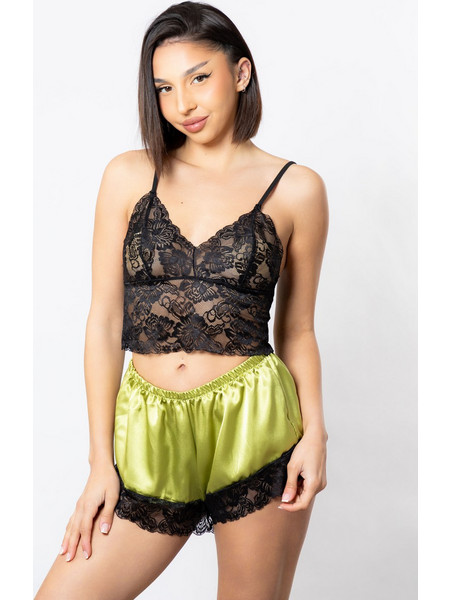 Moongirl Babydoll Καλοκαιρινό Σατέν Lime Μαύρο MG318