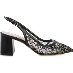 Fratelli Petridi Γόβες Slingback Δερμάτινες με Χοντρό Ψηλό Τακούνι Μαύρες 517-70