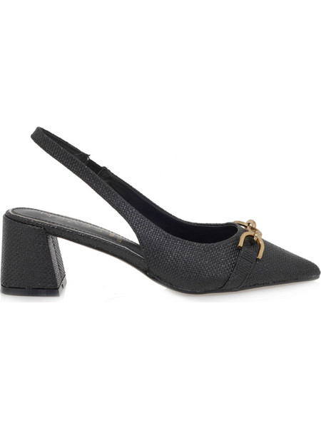Seven Γόβες Slingback Δερμάτινες με Χοντρό Χαμηλό Τακούνι Μαύρες U420A4913H23