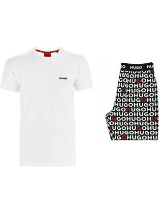 Hugo Boss Καλοκαιρινές Ανδρικές Πιτζάμες Βαμβακερές Λευκές 50534139-005