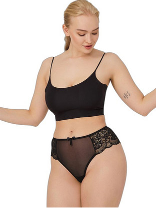 Cottonhill Γυναικείο Sexy Brazil με Δαντέλα Μαύρο CH6005