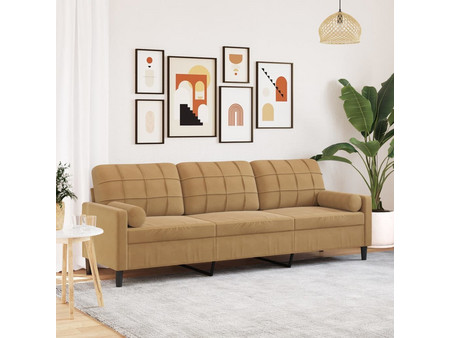 vidaXL Τριθέσιος Καναπές Βελούδινος Καφέ 226x77x80cm 3278246