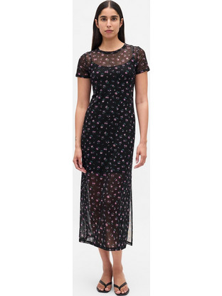 Gap Midi Βραδινό Φόρεμα Floral Μαύρο 797873-001