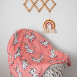 Astron Baby Unicorn Κουβέρτα Κούνιας Βελουτέ 110x140 Κοραλί