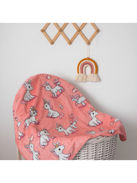 Astron Baby Unicorn Κουβέρτα Κούνιας Βελουτέ 110x140 Κοραλί