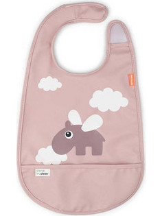 Done by Deer Happy Clouds Αδιάβροχη Σαλιάρα Υφασμάτινη με Αυτοκόλλητο & Τσέπη Ροζ