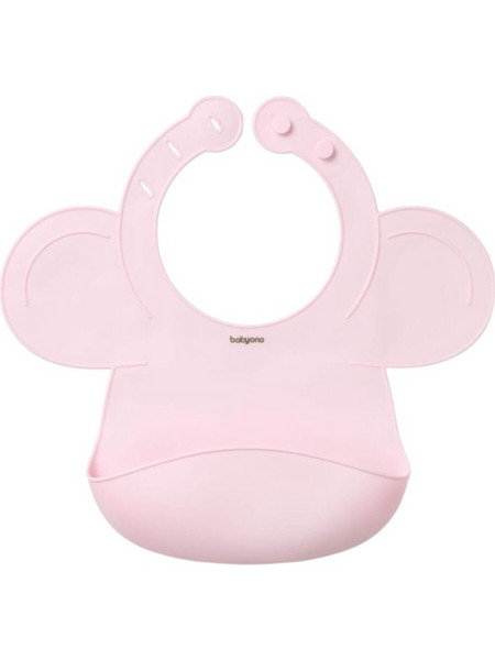BabyOno Αδιάβροχη Σαλιάρα Σιλικόνης με Κουμπί & Τσέπη 6m+ Ροζ BN1639/02