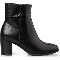 Envie Shoes Γυναικεία Μποτάκια Αστραγάλου Δερμάτινα Μαύρα με Χοντρό Ψηλό Τακούνι V57-22130-34