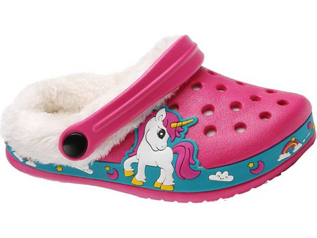 Childrenland Unicorn Ανατομικές Χειμερινές Παιδικές Παντόφλες για Κορίτσι με Γούνα Φούξια Λευκές Βεραμάν CHI1523